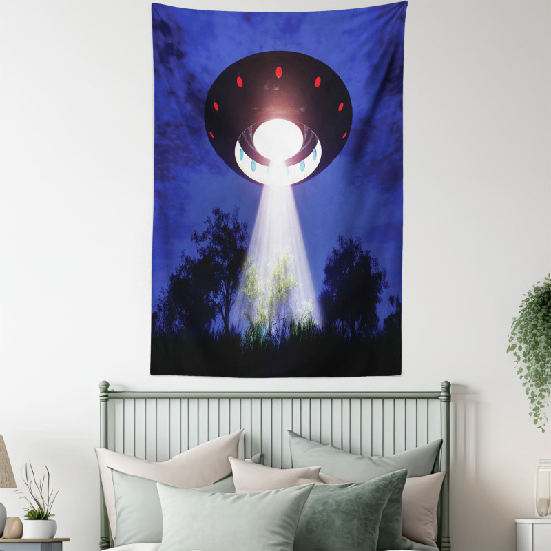 Night Scenery with Aliens Space Tapestry