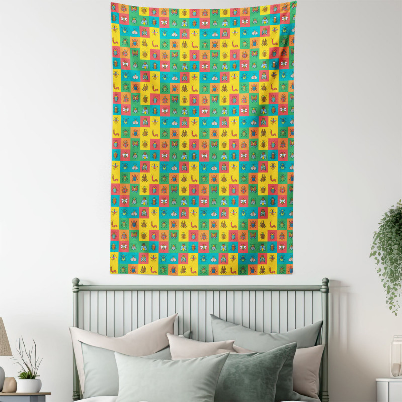 Cartoon Bugs in Square Tapestry