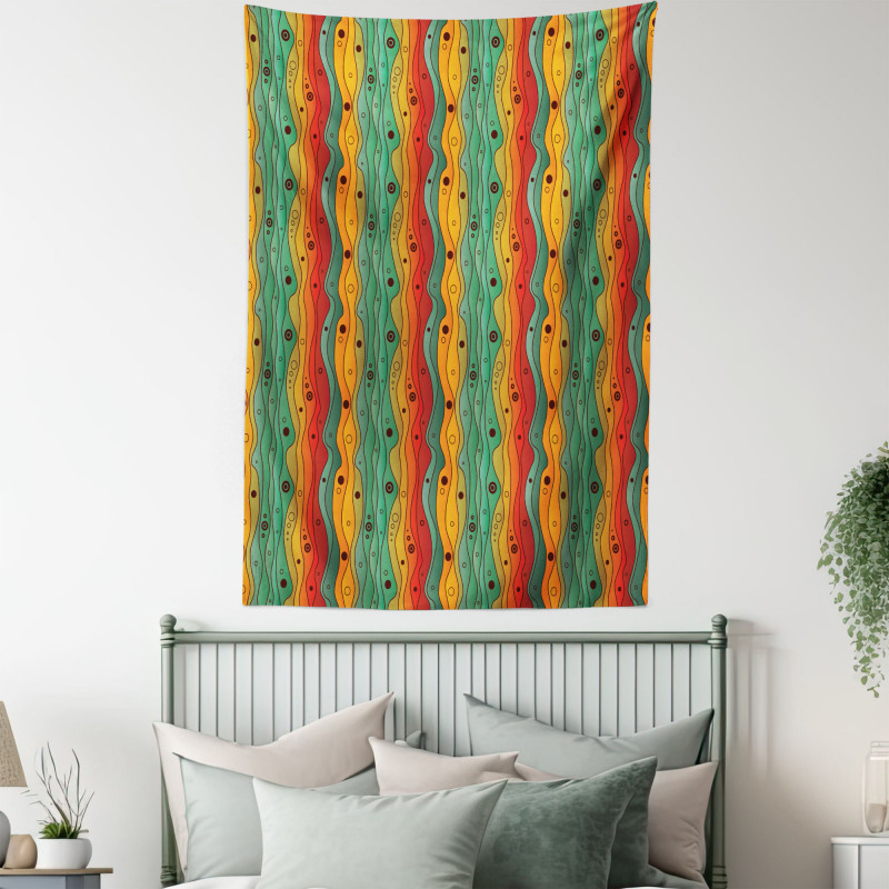 Wavy Vertical Lines Retro Tapestry