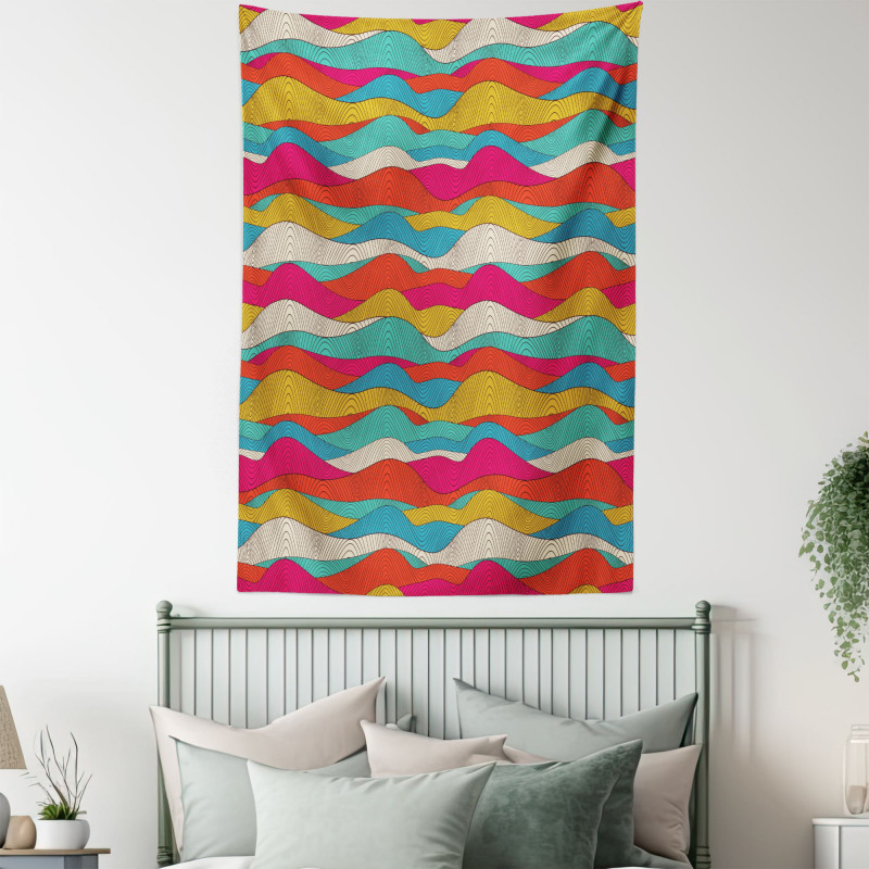 Retro Colorful Wave Design Tapestry