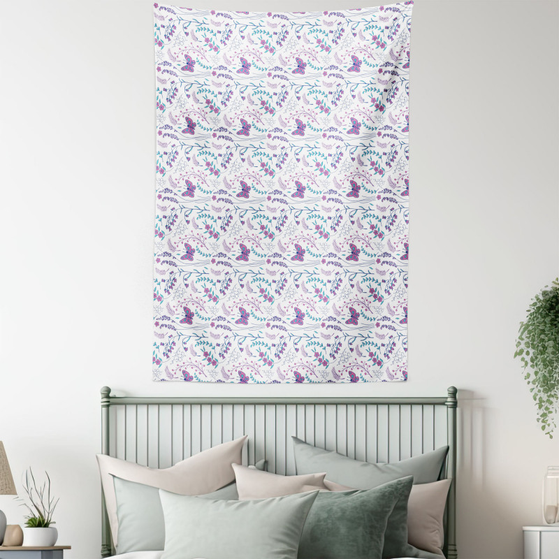 Romantic Floral Butterflies Tapestry