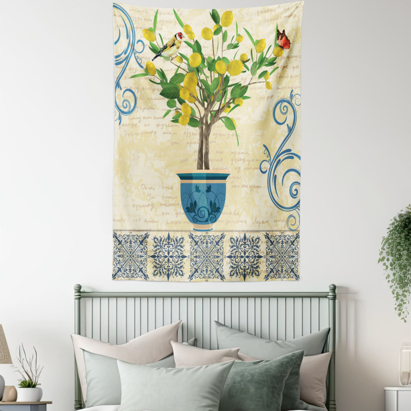 Retro Style Lemon Tree Tapestry