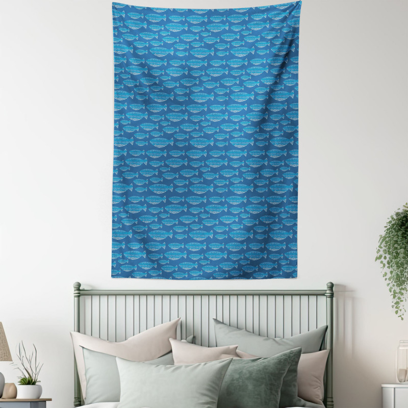 Blue Toned Nautical Life Motif Tapestry