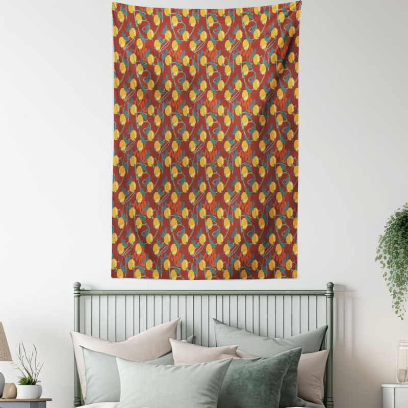 Sketched Yellow Berries Tapestry