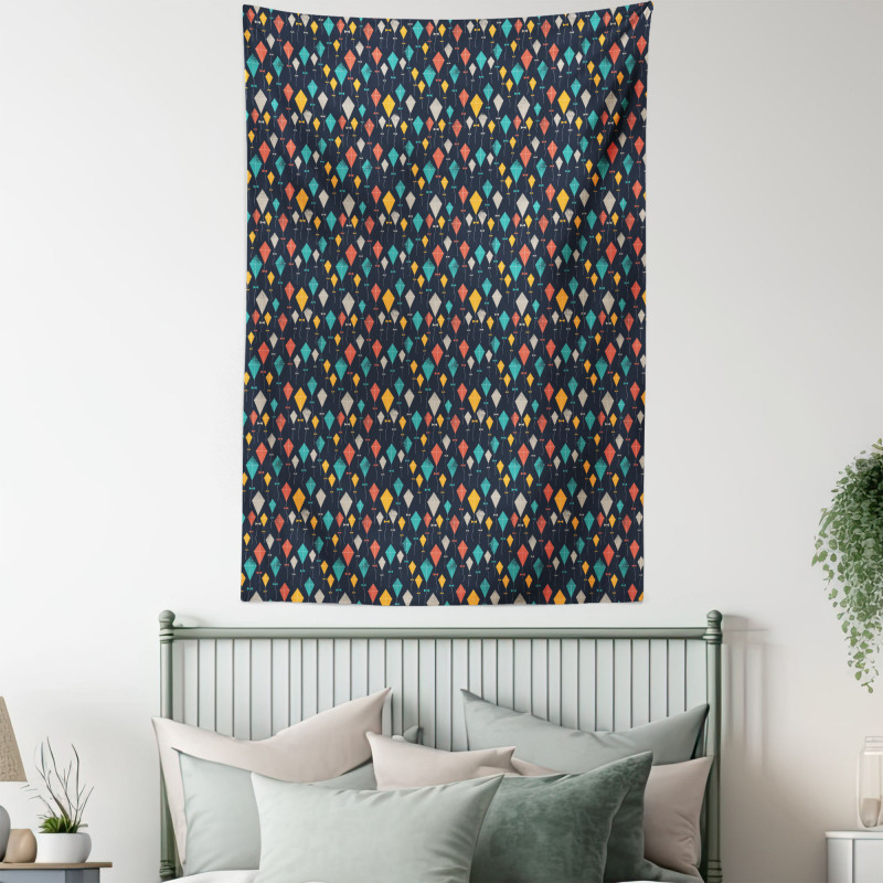 Colorful Flying Kites Grunge Tapestry