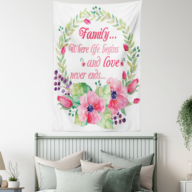 Family Love Saying Wreath Tapestry