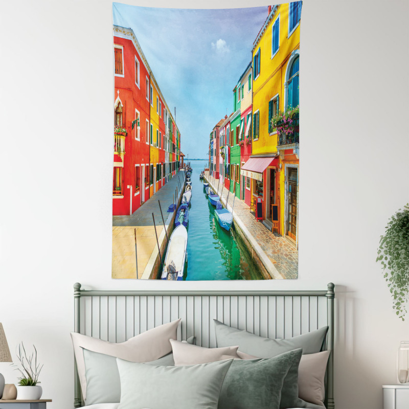 Urban Life with Boats Tapestry