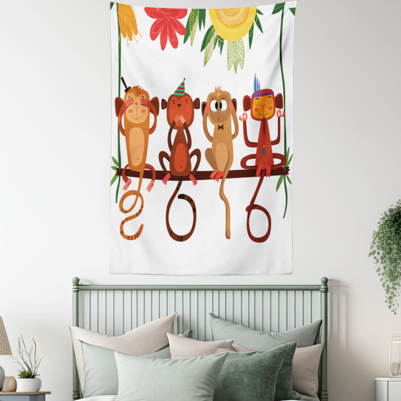 Animals Sitting Branch Tapestry