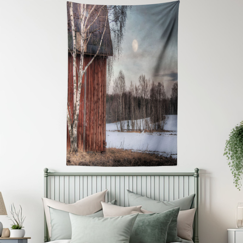 House Trees Winter Season Tapestry