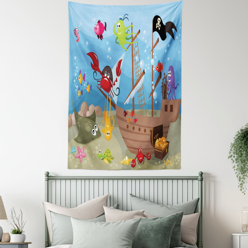 Ship Underwater Animals Tapestry