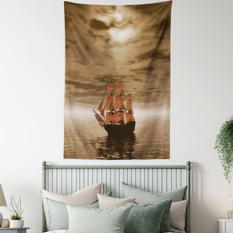 Lonely Ship Sailing Tapestry
