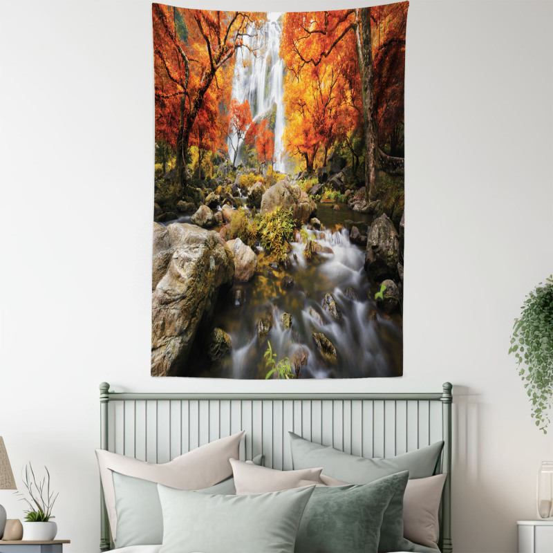 Autumn River Stream on Rocks Tapestry