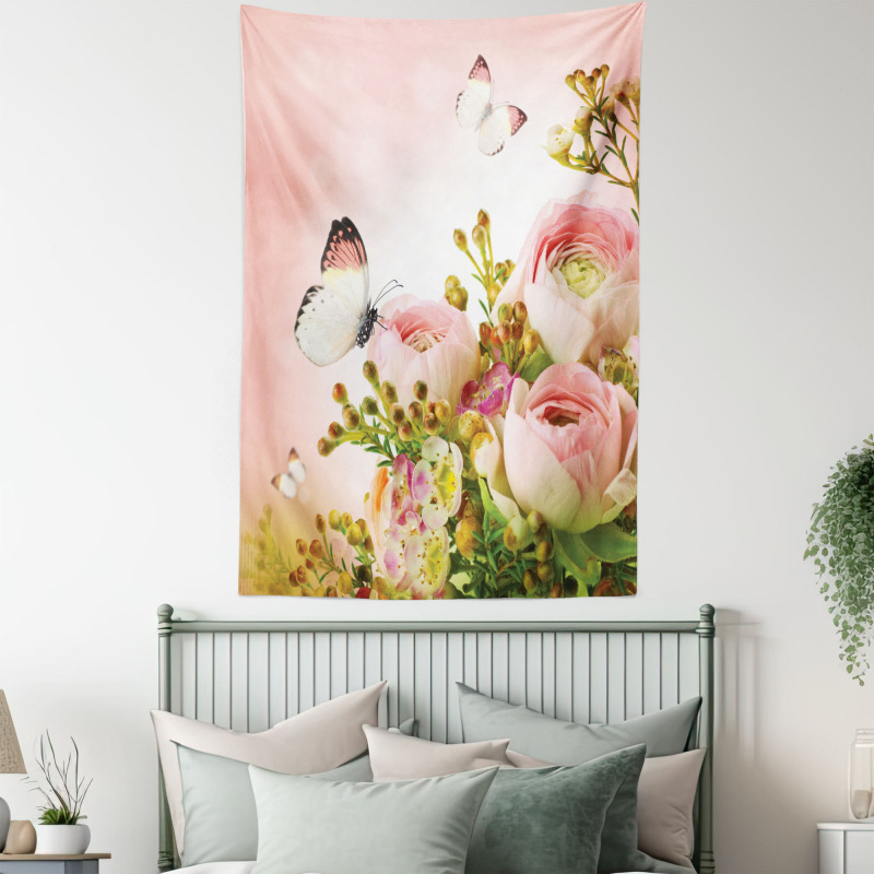 Blossoming Feminine Roses Tapestry