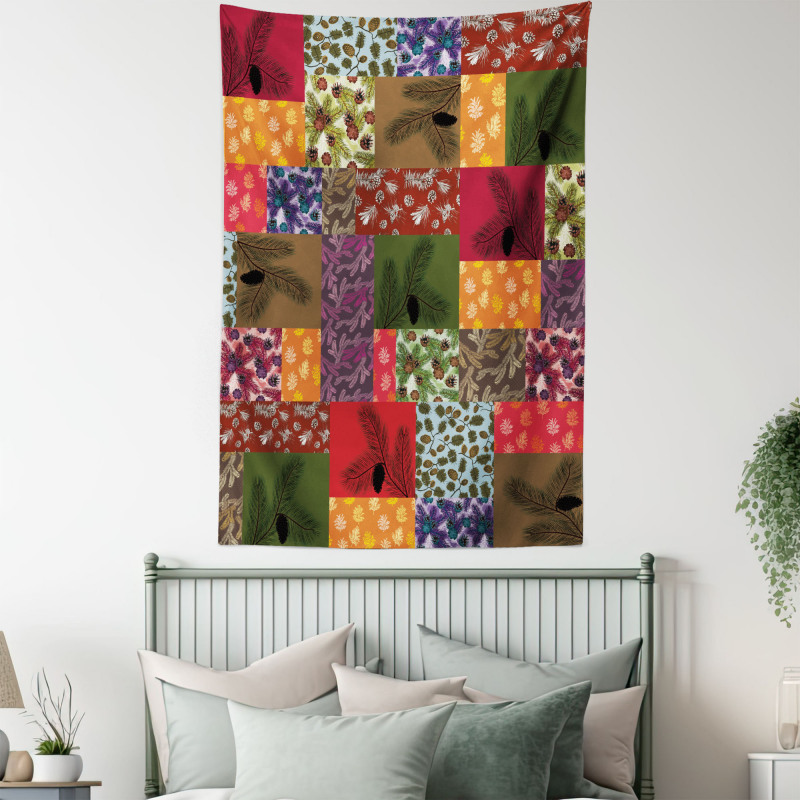 Colorful Pine Squares Art Tapestry