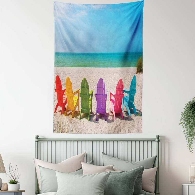 Colorful Wooden Deckchairs Tapestry
