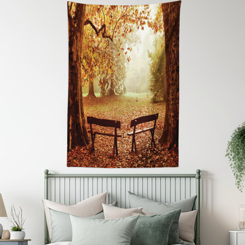 Dramatic Trees and Benches Tapestry
