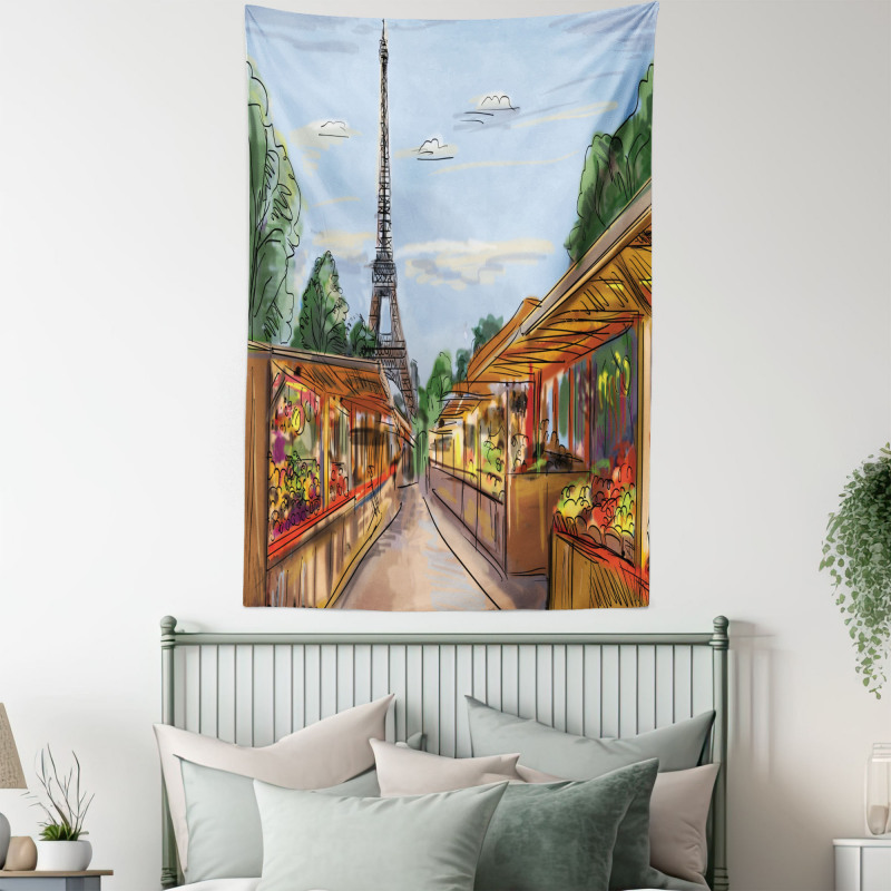 Colorful Sketch Street Eiffel Tapestry