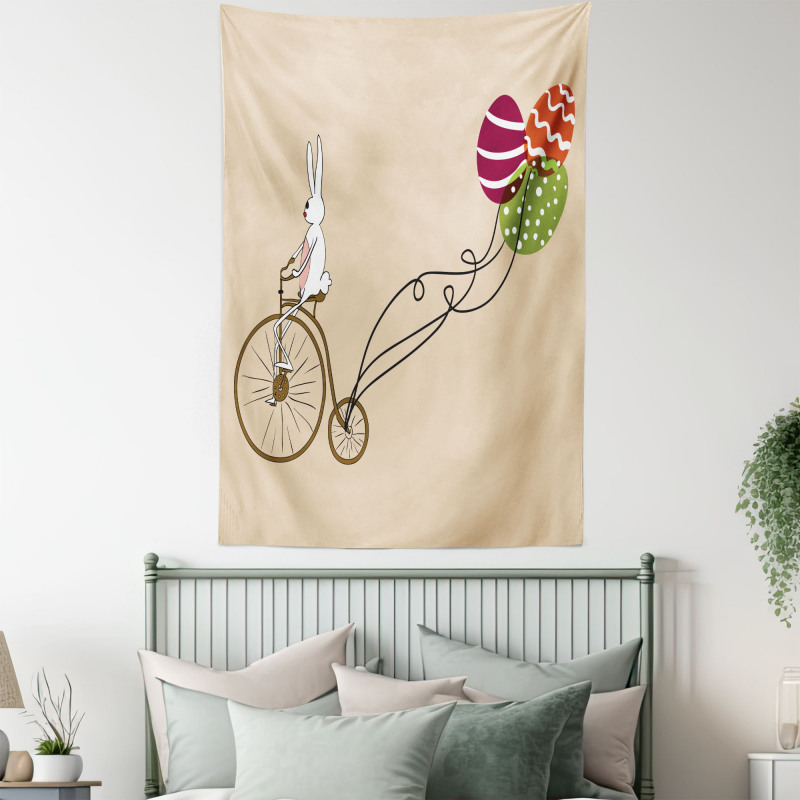 Bunny on Bike Egg Balloons Tapestry