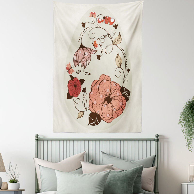 Flowers Ornate Egg Shape Tapestry