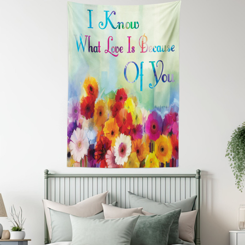 Romantic Words with Flowers Tapestry