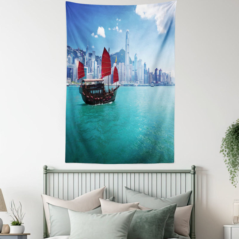 Hong Kong Harbour Boat Tapestry