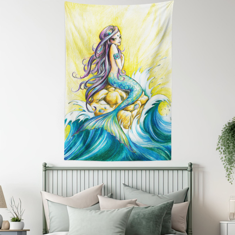 Fantasy Woman on Rock Tapestry