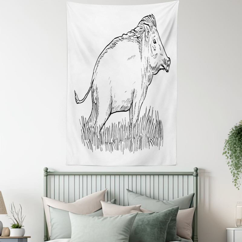 Outline Sketch Wild Boar Tapestry