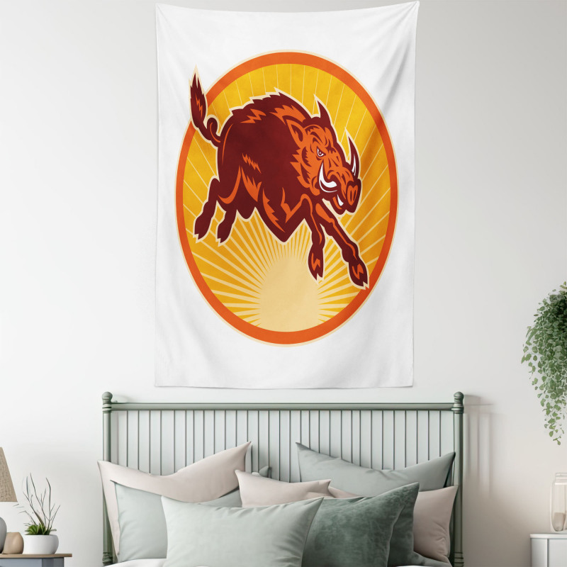 Retro Attacking Wild Boar Tapestry