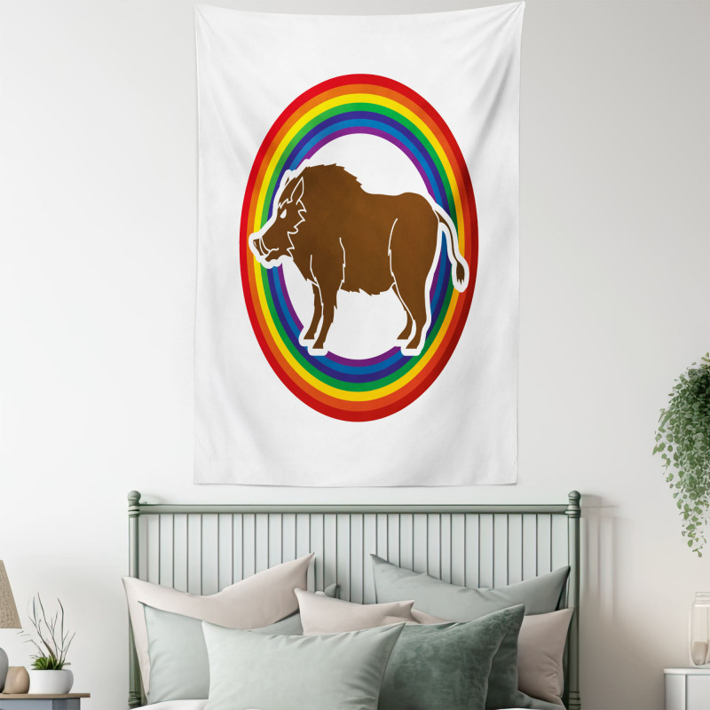 Wild Hog Boar in Rainbow Tapestry