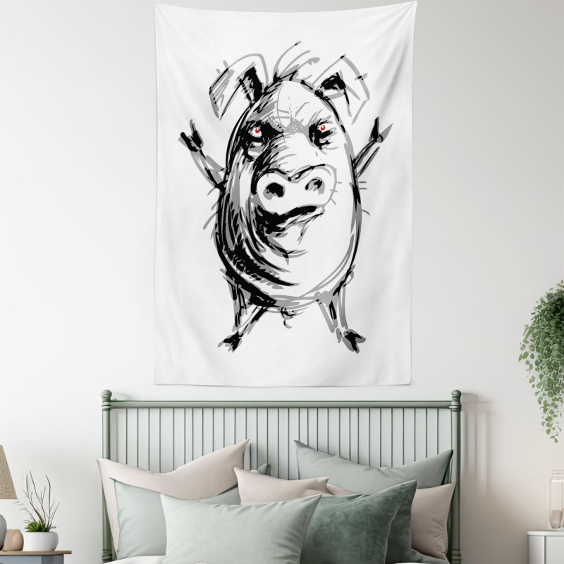 Sketch of Angry Rebel Pig Tapestry