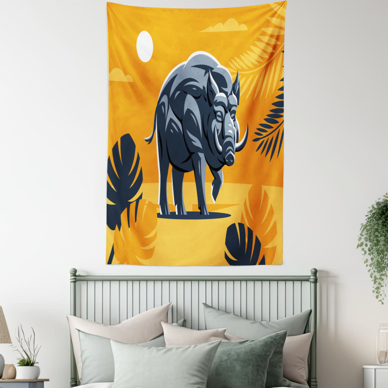 Hog Boar Tropical Leaves Tapestry