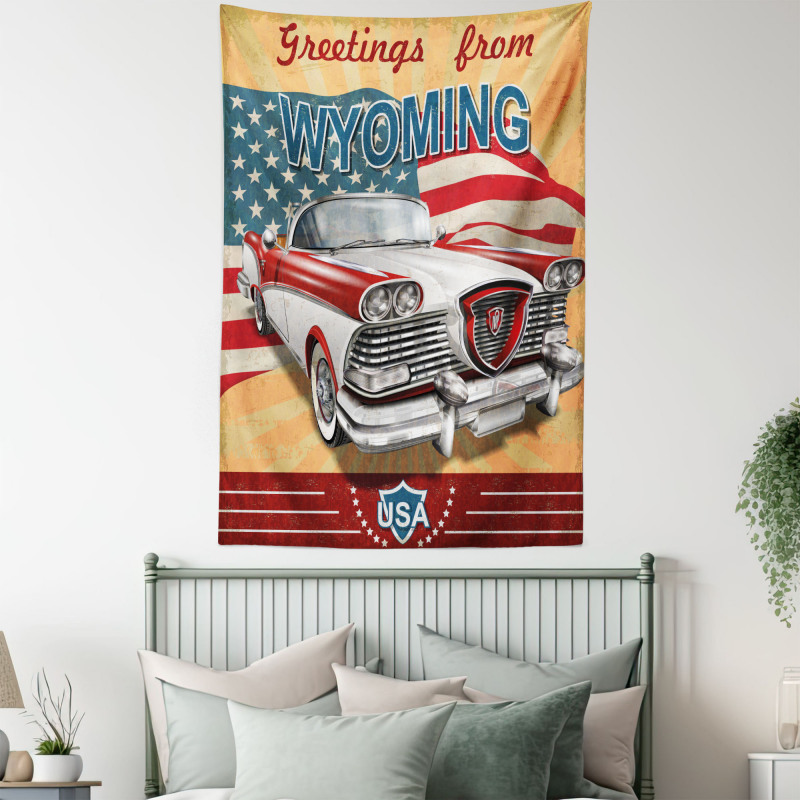 Vintage Car and Greetings Tapestry