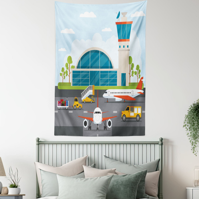 Cartoon Airfield Elements Tapestry