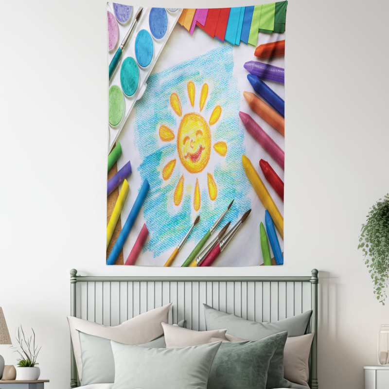 Child's Happy Sun Painting Tapestry