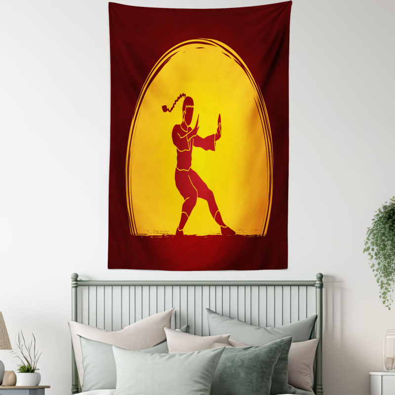 Bicolour Karate Pose Moon Tapestry