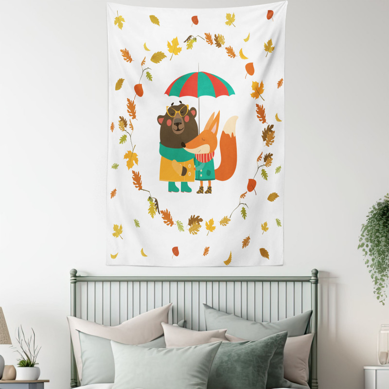 Autumn Fox and Bear Tapestry