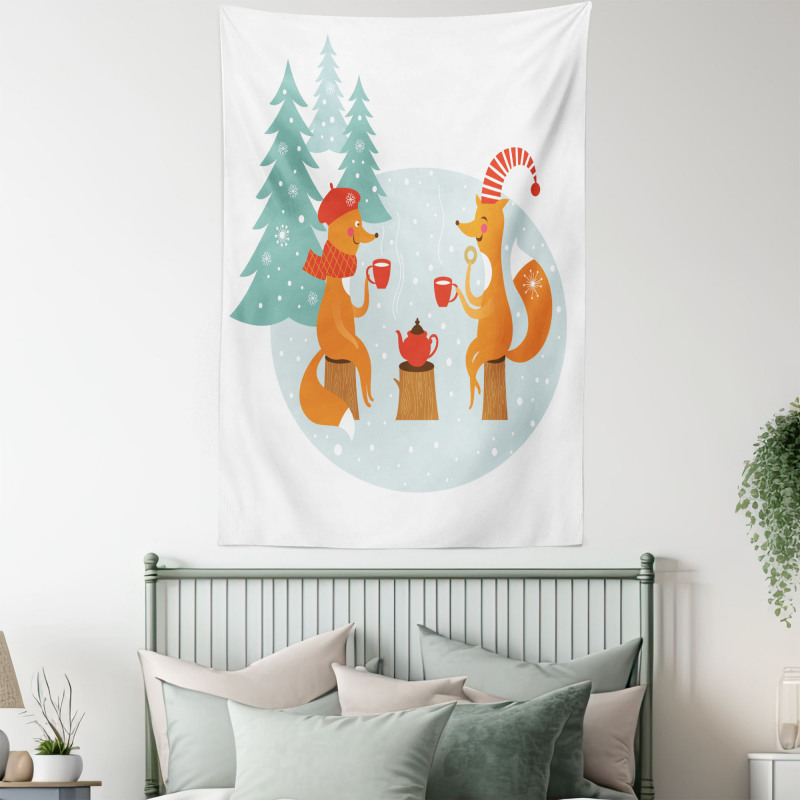 Happy Foxes Winter Tapestry