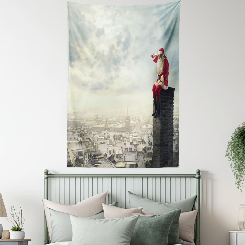 Santa Sits on Chimney Tapestry