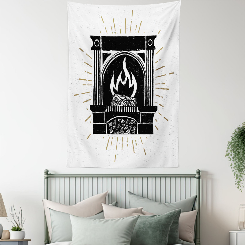 Vintage Log Fire Image Tapestry