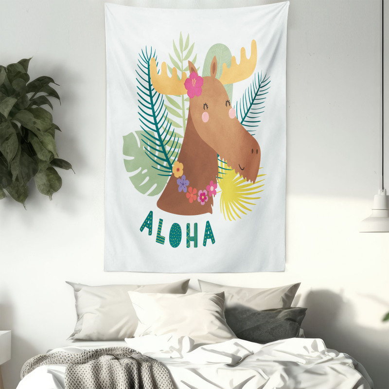 Flourish Happy Moose Aloha Tapestry