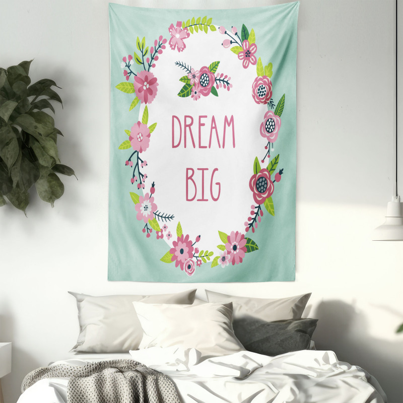 Dream Big in Floral Wreath Tapestry