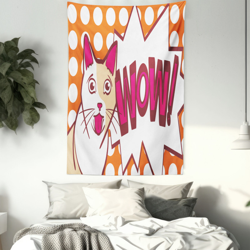 Comic Cat with Wow Lettering Tapestry