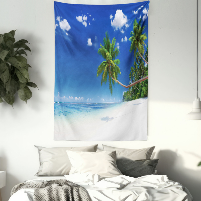 Lagoon Palm Leaf Clouds Tapestry