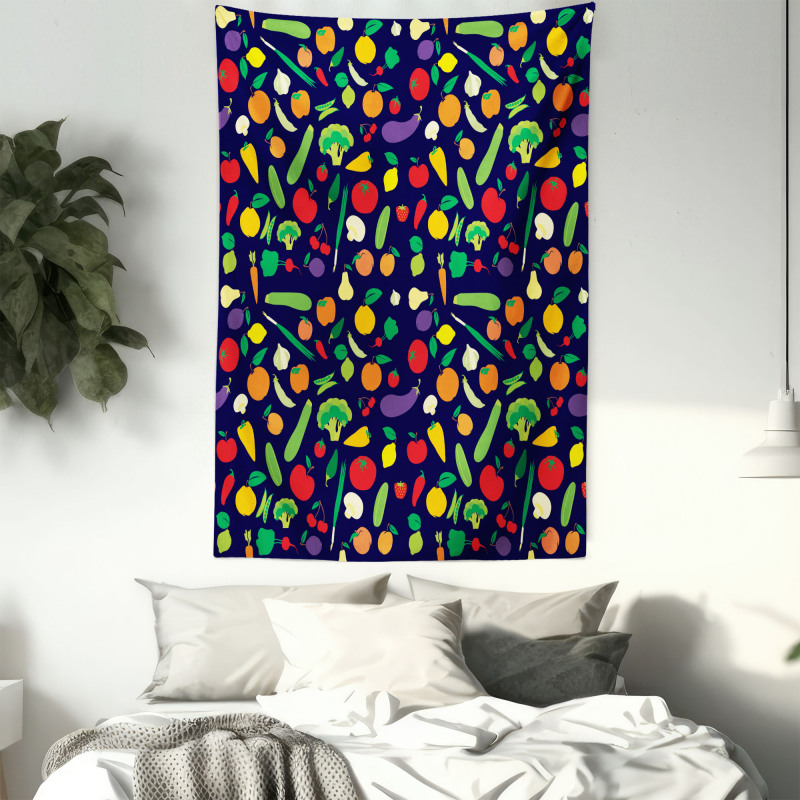 Vegetables and Fruits Cartoon Tapestry