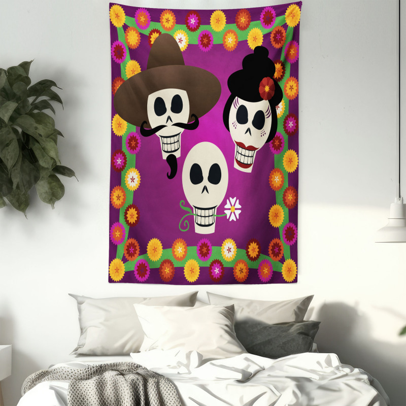 Folk Sugar Skulls Tapestry