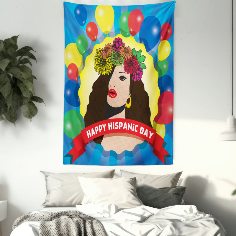 Pop Art Girl and Balloons Tapestry