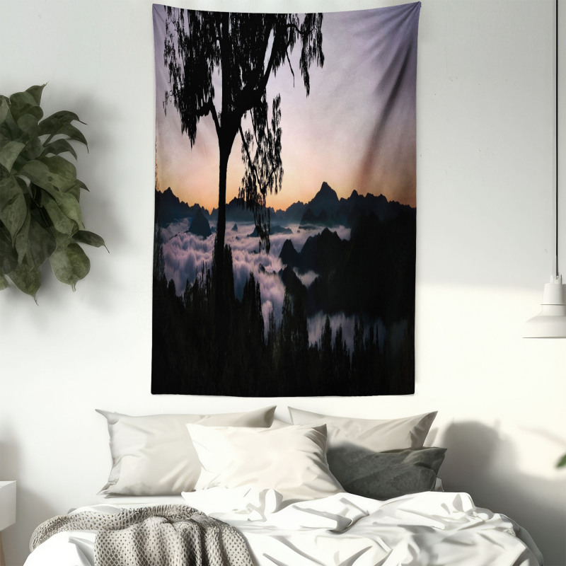 Fog Fill Valley Sunset Tapestry