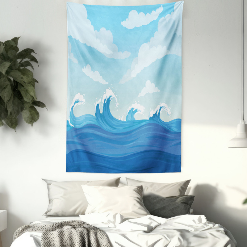 Blue Tones Ocean Illustration Tapestry