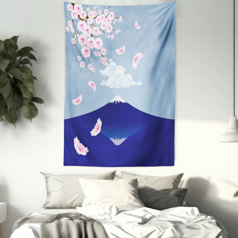 Mountain and Cherry Blossoms Tapestry