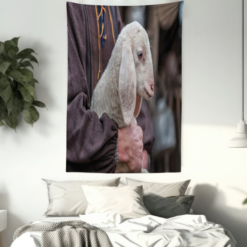 Baby Lamb Old Man Tapestry